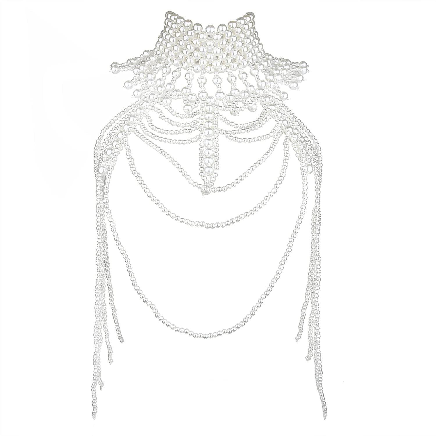 BELLULULU Women'S Pearl Body Chain Bra Sexy Bikini Body Chain-Shoulder Necklace Paris Fashion Body Chain Jewelry Show Apparel & Accessories > Jewelry > Body Jewelry BELLALULU Pearl-A  