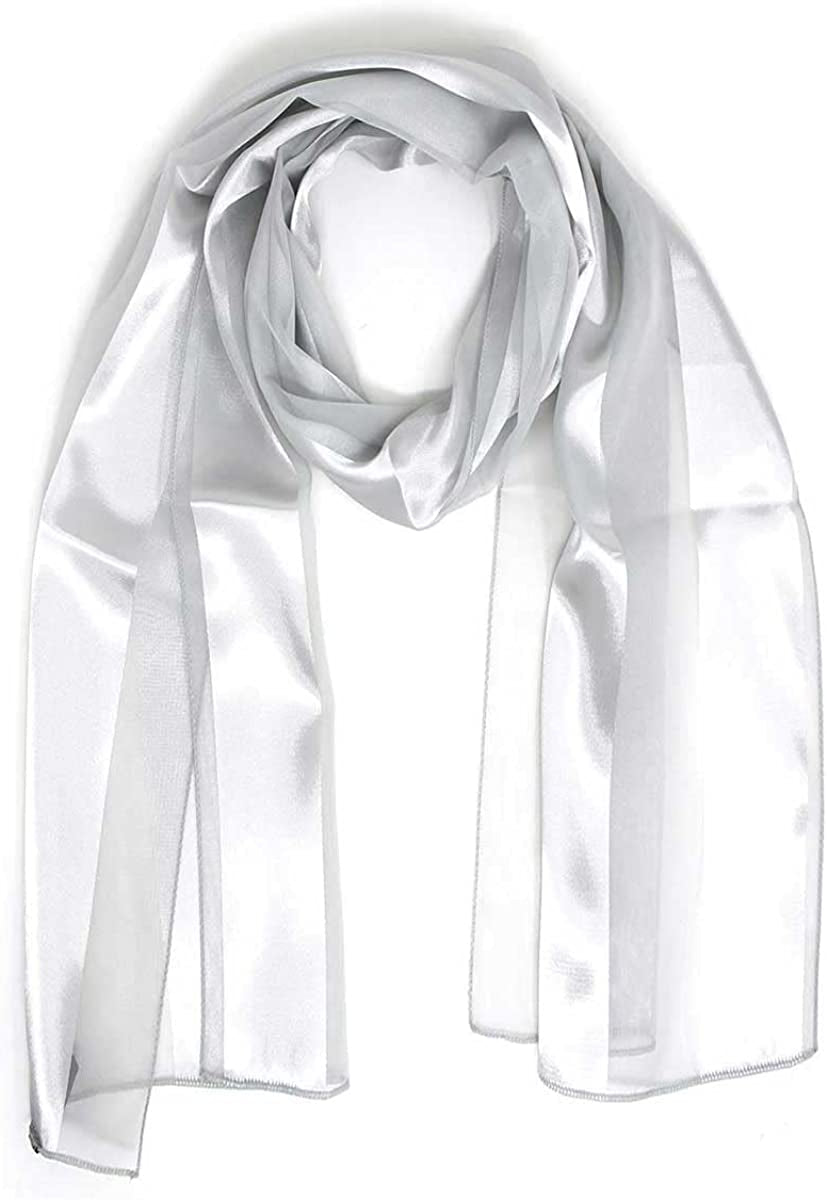 Scarfs for Women Lightweight Soft Silky Scarves 60" Long Satin Chiffon Stripe Neckerchief Gold Red Pink Black More Apparel & Accessories > Clothing Accessories > Scarves & Shawls SERENITA Silver  