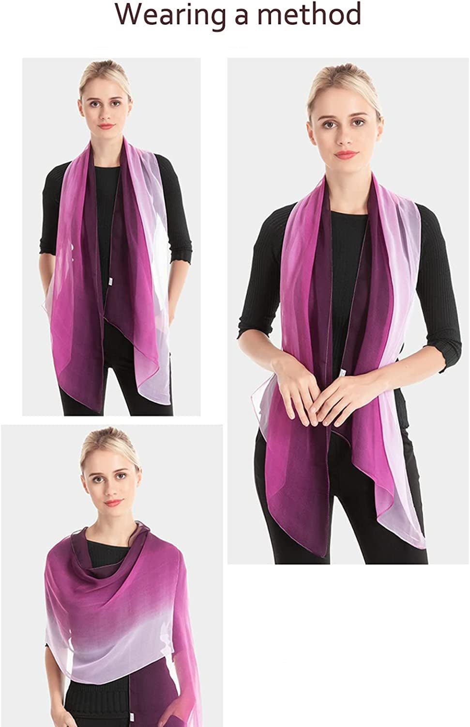 Ombre Silk Scarf Oblong Gradiente Scarves Lightweight Accent Scarfs for Women Apparel & Accessories > Clothing Accessories > Scarves & Shawls Yeieeo   
