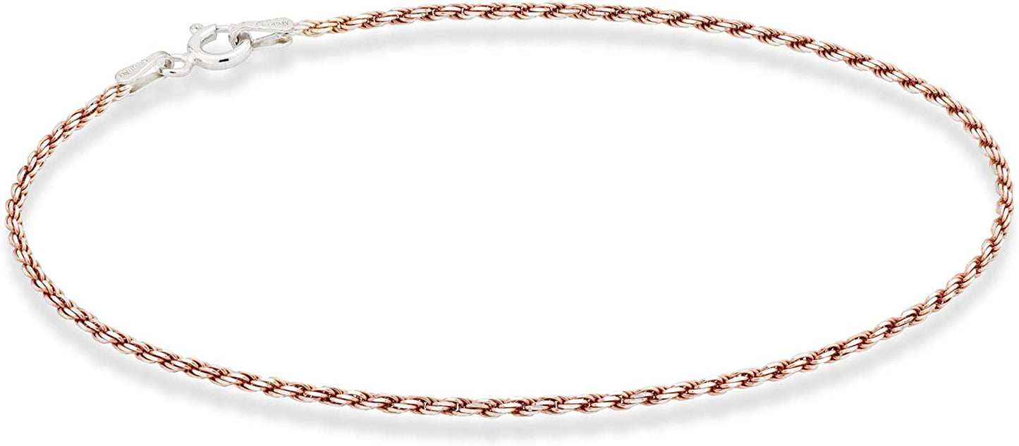 Miabella 925 Sterling Silver Solid 1.5Mm Diamond-Cut Braided Rope Chain Anklet Ankle Bracelet for Women Teen Girls, Made in Italy Apparel & Accessories > Jewelry > Anklets Miabella rose-gold-plated-silver Length 10 Inches (Medium) 