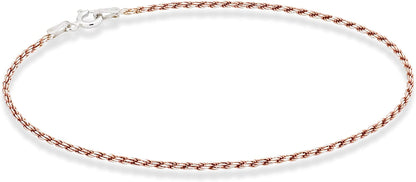 Miabella 925 Sterling Silver Solid 1.5Mm Diamond-Cut Braided Rope Chain Anklet Ankle Bracelet for Women Teen Girls, Made in Italy Apparel & Accessories > Jewelry > Anklets Miabella rose-gold-plated-silver Length 10 Inches (Medium) 