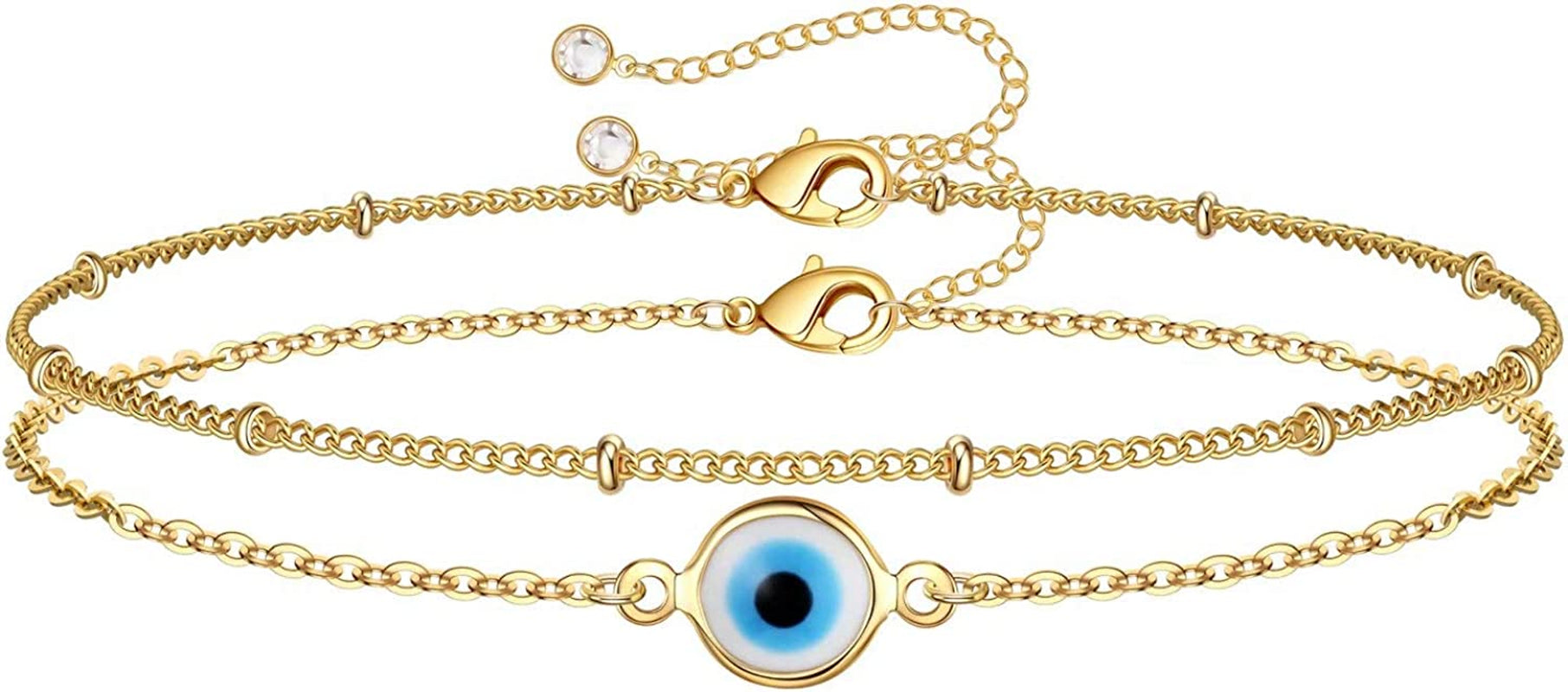 Dainty Gold Bracelets for Women, 14K Gold Filled Adjustable Layered Bracelet Cute Evil Eye Oval Chain Pearl Bar Turtle Gold Bracelets for Women Jewelry Apparel & Accessories > Jewelry > Bracelets Turandoss Evil Eye&Beads Chain  