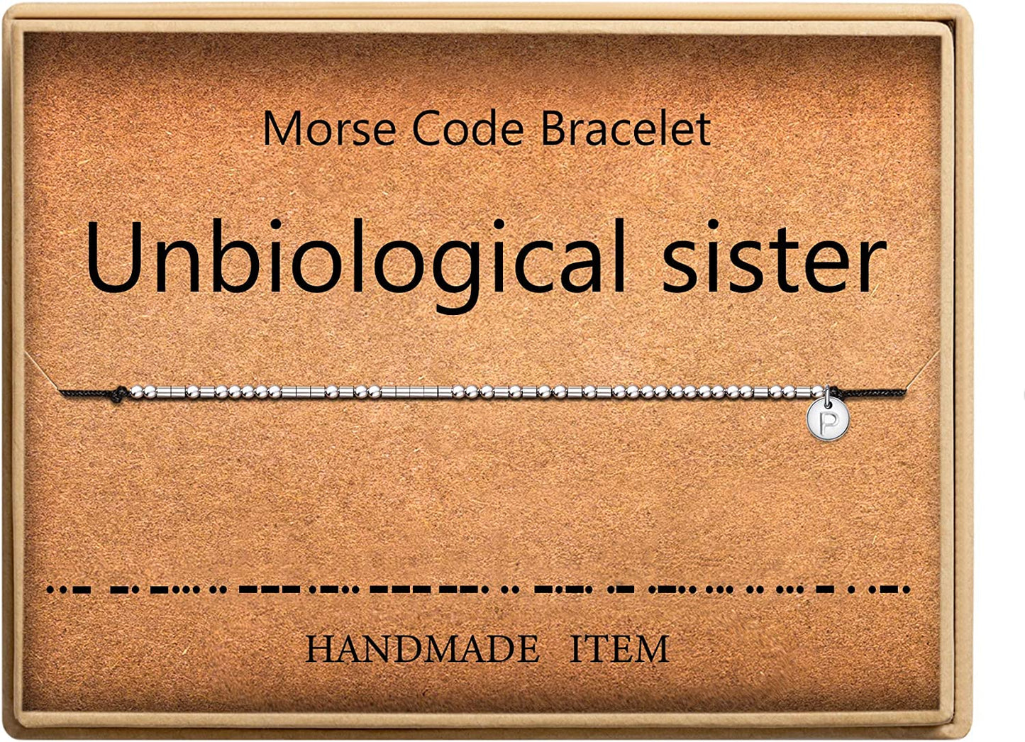 Lcherry Unbiological Sister Morse Code Bracelet Initial a to Z Disc Charm Morse Code Bracelet Beads on Adjustable Silk Cord Inspirational Gift for Women Apparel & Accessories > Jewelry > Bracelets Lcherry P  