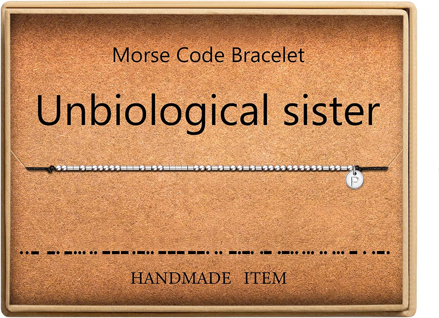 Lcherry Unbiological Sister Morse Code Bracelet Initial a to Z Disc Charm Morse Code Bracelet Beads on Adjustable Silk Cord Inspirational Gift for Women Apparel & Accessories > Jewelry > Bracelets Lcherry P  