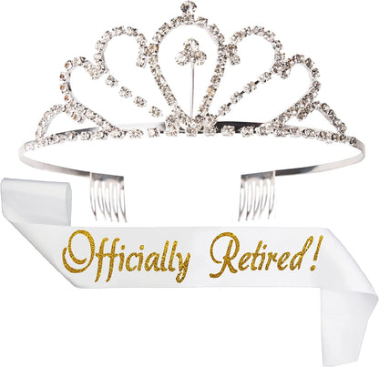 Retirement Sash and Tiara Bundle Set - Officially Retired Sash & Metal Rhinestone Tiara, Great for Retirement Work Party, Events, Party Supplies, Gifts, Favors, and Decorations #2 by JPACO Apparel & Accessories > Clothing Accessories > Sashes JPACO   