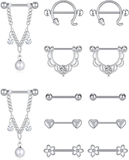LAURITAMI Nipple Rings for Women Nipple Piercing Jewelry 14G Nipple Rings Surgical Steel Nipple Jewelry Straight Barbell Tongue Rings for Women CZ Nipplering Piercing Jewelry Set Apparel & Accessories > Jewelry > Body Jewelry LAURITAMI D -silver  