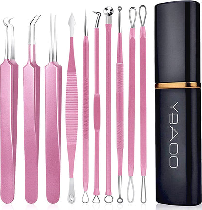 Blackhead Remover Extractor Tool, Ybaoo 10 Pcs Professional Surgical Pimple Popper Tool Kit with Metal Case for Quick and Easy Removal of Blackheads,Pimples,Zit Removing,Facial and Nose(Colorful) Health & Beauty > Personal Care > Cosmetics > Cosmetic Tools > Skin Care Tools Ybaoo   