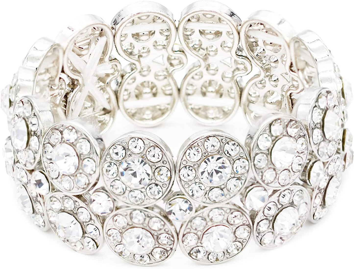 Lavencious 2 Rows Rhinestone Stretch Bracelet Evening Party Jewelry 7” Apparel & Accessories > Jewelry > Bracelets Impression Costume Jewelry Inc Silver  