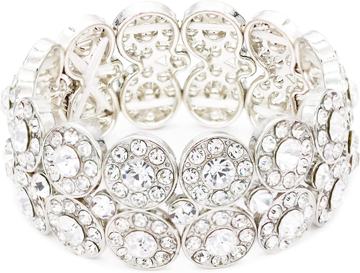 Lavencious 2 Rows Rhinestone Stretch Bracelet Evening Party Jewelry 7” Apparel & Accessories > Jewelry > Bracelets Impression Costume Jewelry Inc Silver  