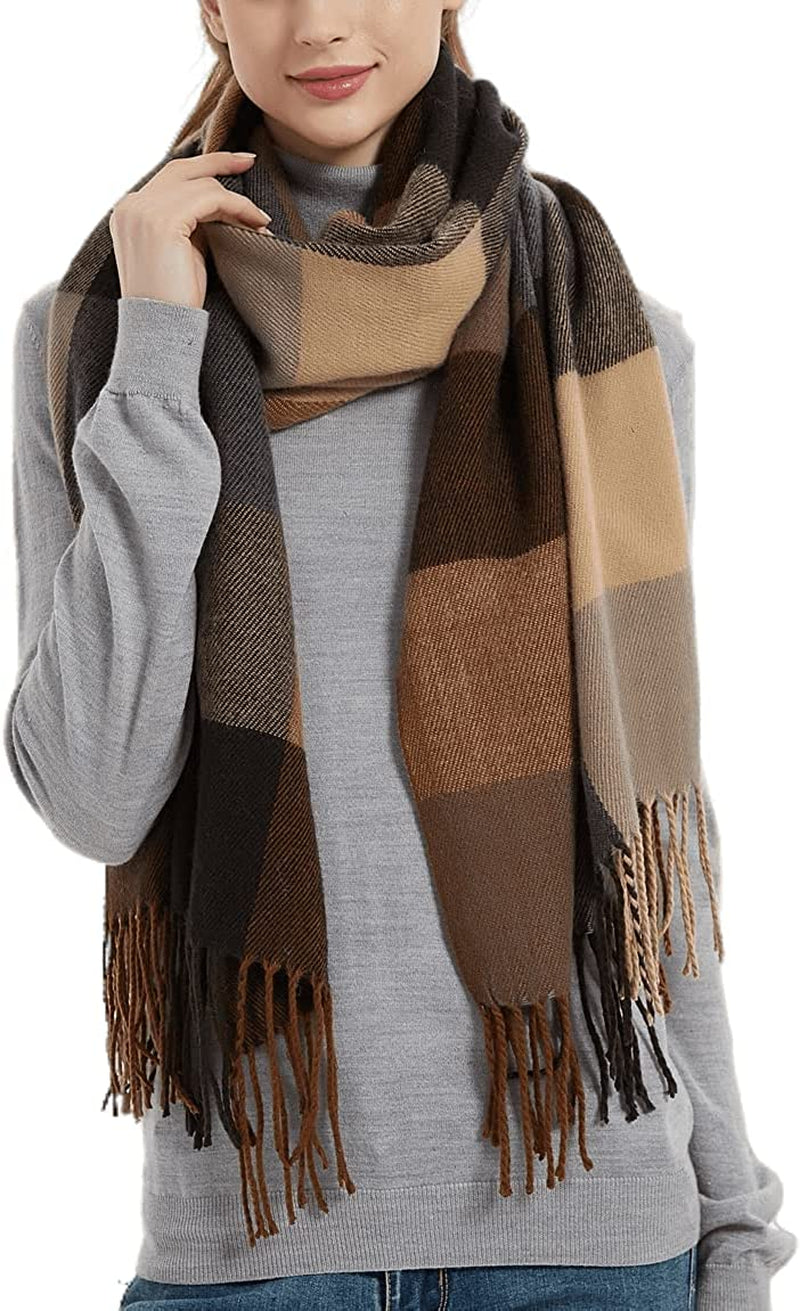 Wander Agio Women'S Fashion Long Shawl Big Grid Winter Warm Lattice Large Scarf Apparel & Accessories > Clothing Accessories > Scarves & Shawls Wander Agio Coffee 6  
