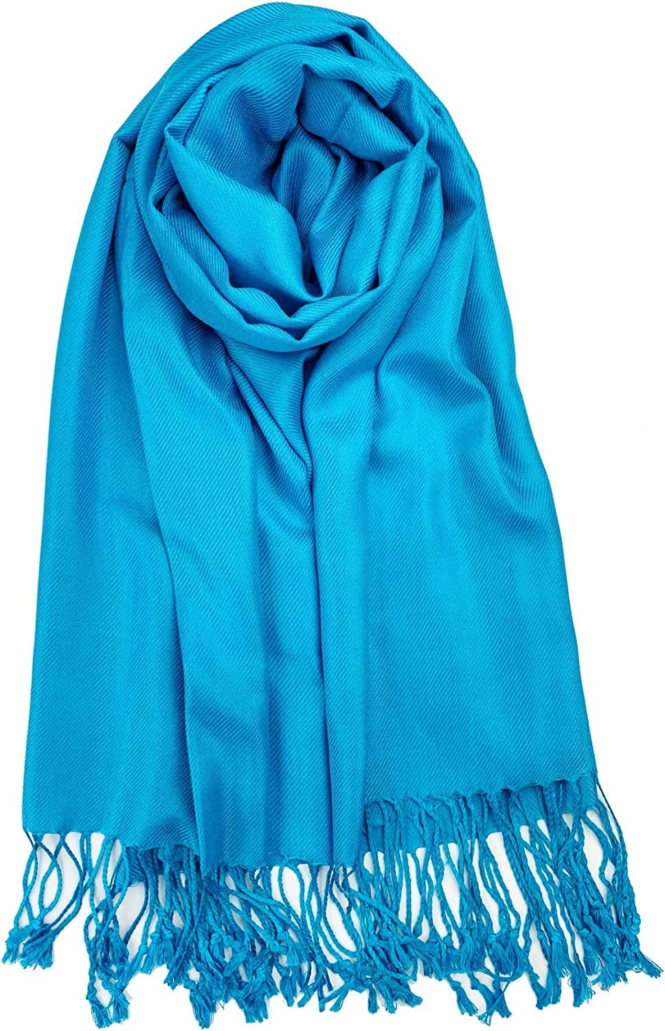 Plum Feathers Premium Solid Color and Metallic Fashion Scarf, Womens Pashmina Shawl Wrap with Fringes Apparel & Accessories > Clothing Accessories > Scarves & Shawls Plum Feathers Turquoise  