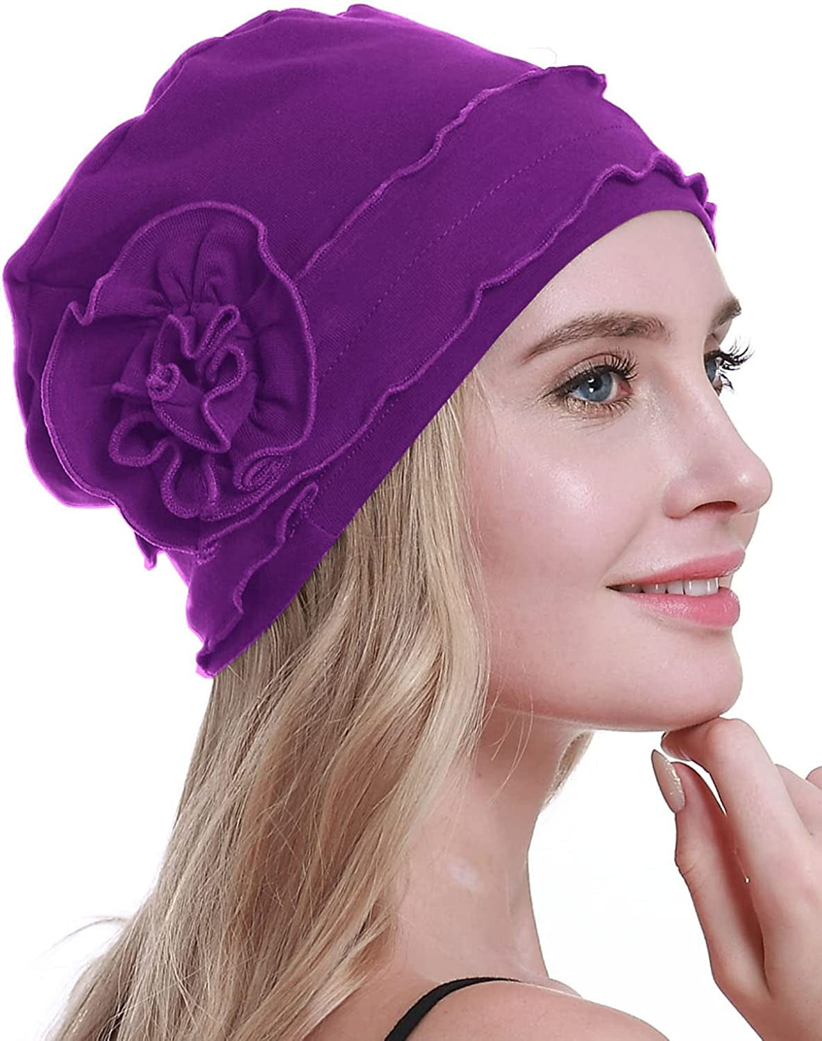 Osvyo Chemo Headwear Turban Cap for Women - Cancer Beanie Hair Loss Sealed Packaging Apparel & Accessories > Clothing Accessories > Headwear osvyo Cotton Violet One Size 