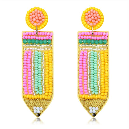 Beaded Pencil Earrings Teacher Earrings for Women Girls Handmade Funny Pencil Drop Dangle Earrings for Teachers Appreciation Day Back to School Creative Jewelry Gifts Colorful Pencil