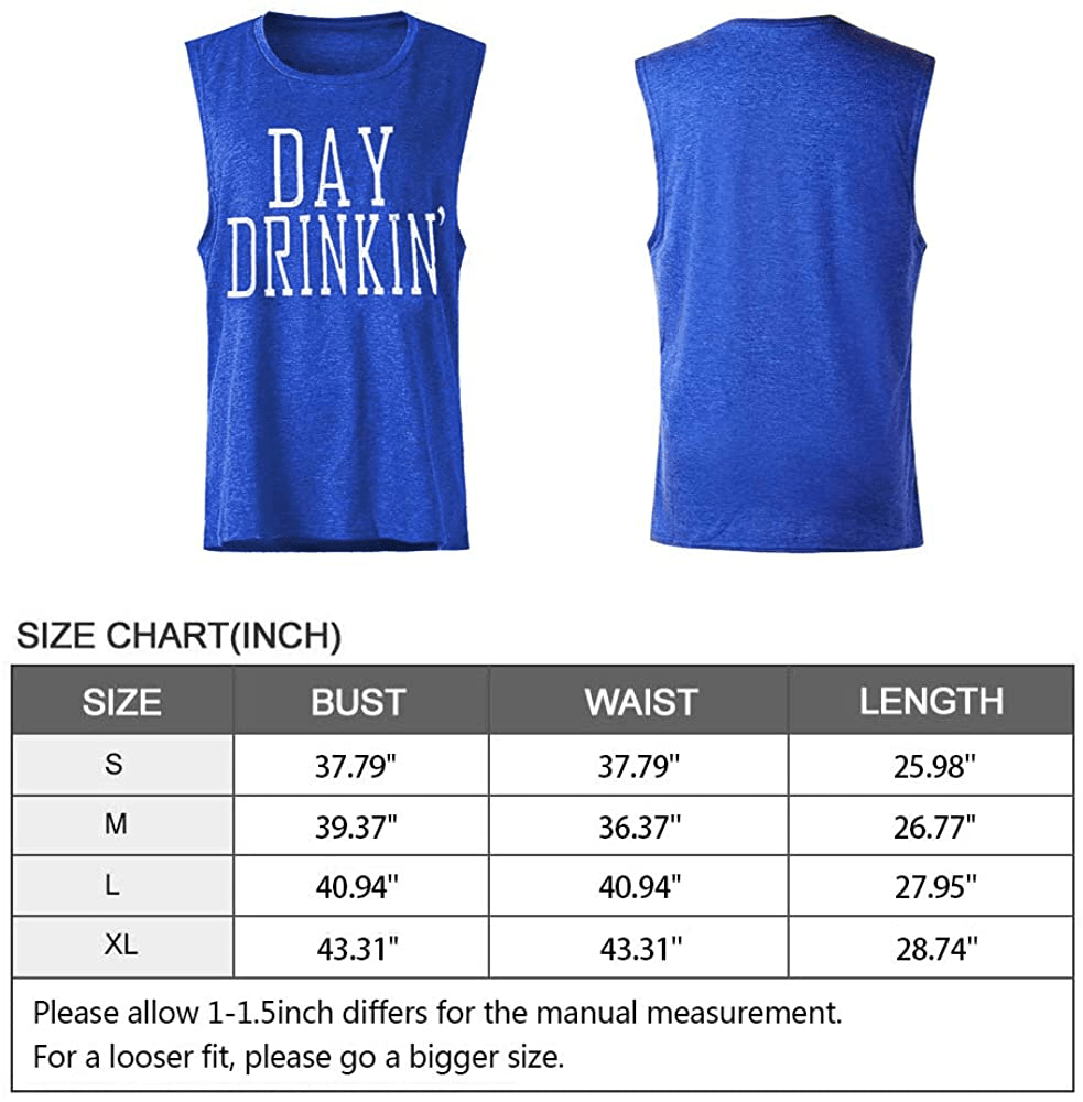 Bealatt Day Drinkin’ Casual Tank Tops Funny Letters Print Vest T-Shirt, Cute Drinking Shirt Tank for Women Apparel & Accessories > Clothing > Activewear Kylie Max   