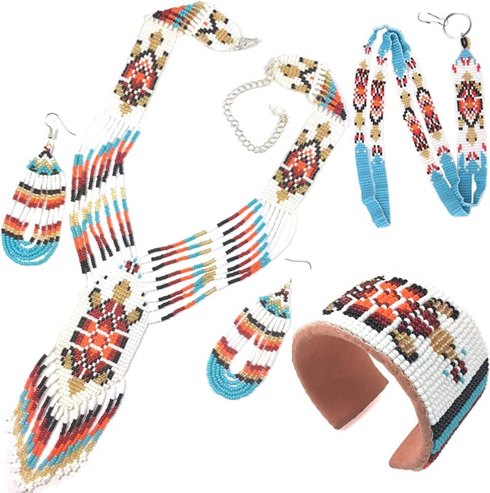 Bear Paw Turtle Design Jewelry Set Necklace Earrings Bracelet Handmade White with Lanyard