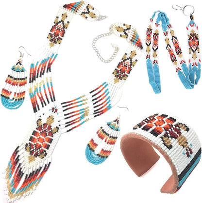 Bear Paw Turtle Design Jewelry Set Necklace Earrings Bracelet Handmade White with Lanyard