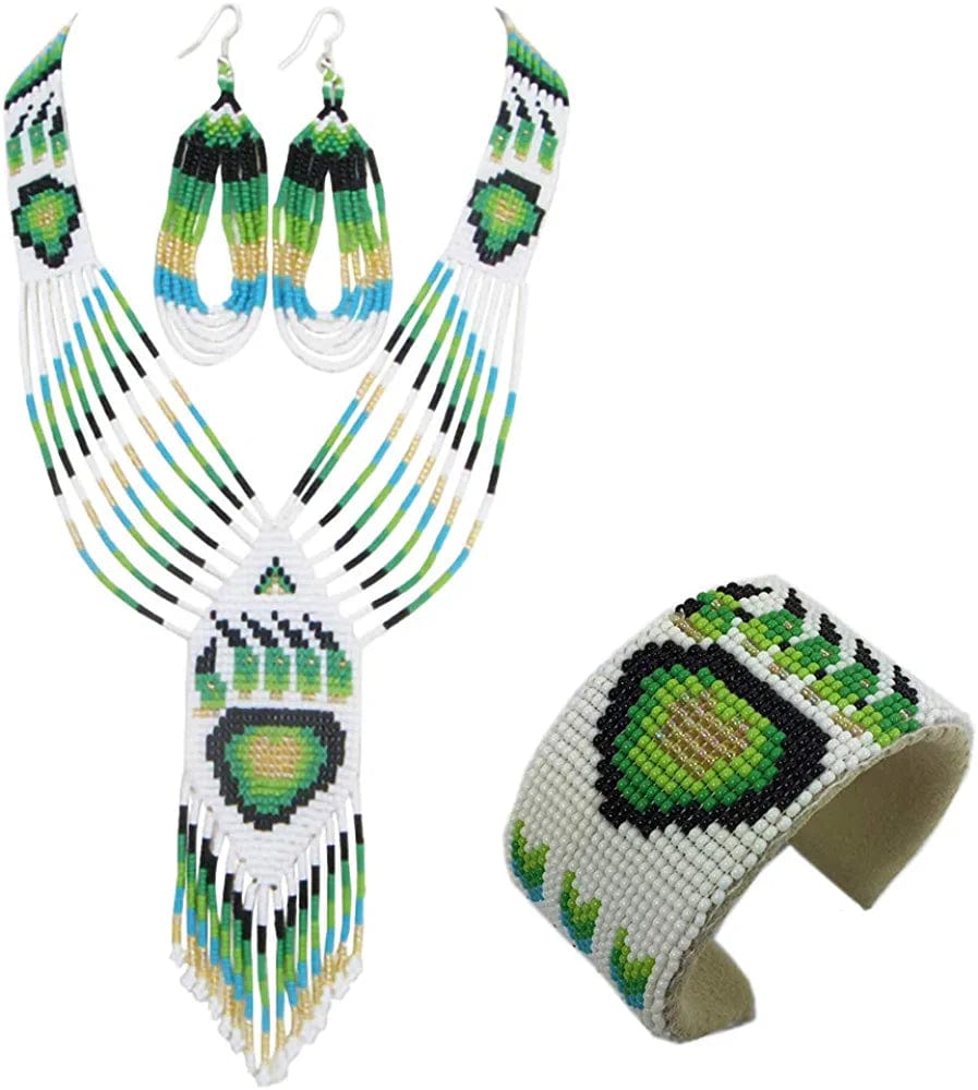 Bear Paw Turtle Design Jewelry Set Necklace Earrings Bracelet Handmade Green Paw