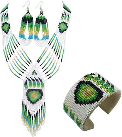 Bear Paw Turtle Design Jewelry Set Necklace Earrings Bracelet Handmade Green Paw