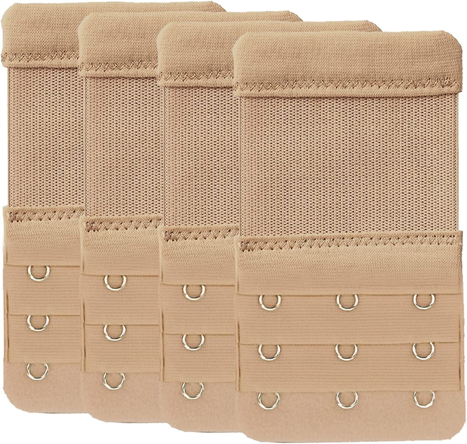 Beautiful and Comfortable Women'S Bra Extenders 3 Hook / 2 Hook Comfortable Stretchy Bra Extension Strap, Universal Colors H (Khaki-3 Hook 3/4 Inch)4-pcs