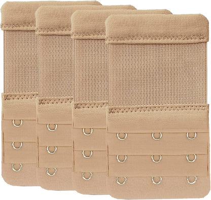 Beautiful and Comfortable Women'S Bra Extenders 3 Hook / 2 Hook Comfortable Stretchy Bra Extension Strap, Universal Colors H (Khaki-3 Hook 3/4 Inch)4-pcs
