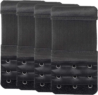 Beautiful and Comfortable Women'S Bra Extenders 3 Hook / 2 Hook Comfortable Stretchy Bra Extension Strap, Universal Colors D (Black-3 Hook 3/4 Inch)4-pcs