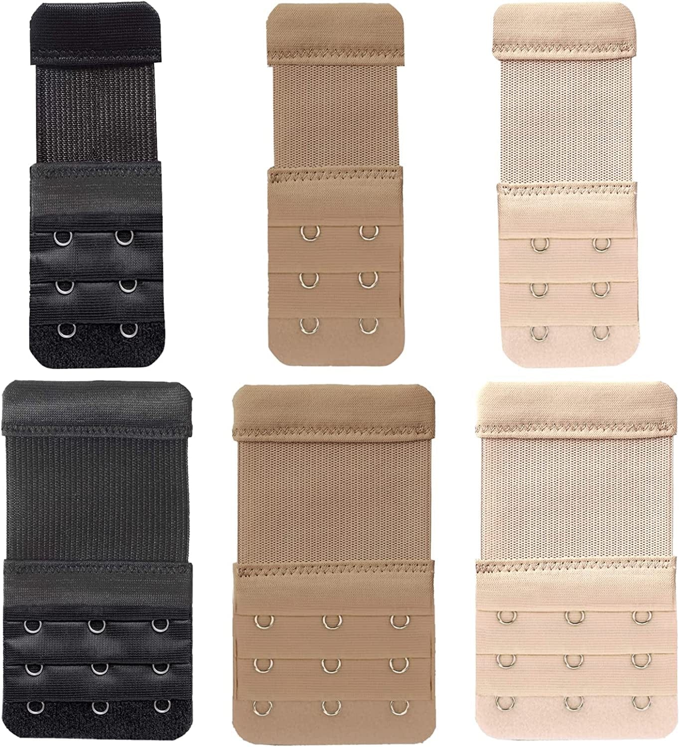 Beautiful and Comfortable Women'S Bra Extenders 3 Hook / 2 Hook Comfortable Stretchy Bra Extension Strap, Universal Colors C (2hook 1/2inch)&(3hook 3/4inch)6-pcs