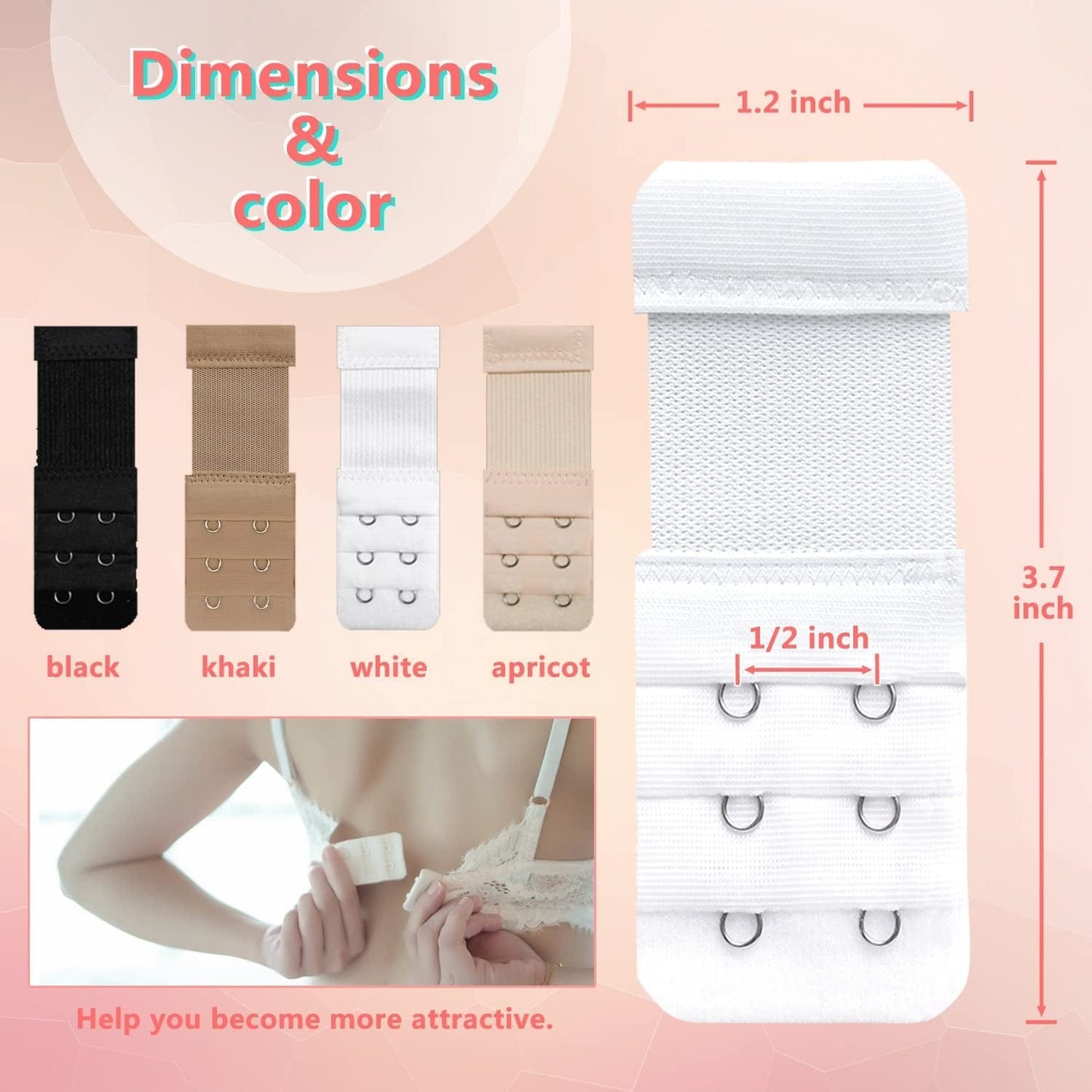 Beautiful and Comfortable Women'S Bra Extenders 3 Hook / 2 Hook Comfortable Stretchy Bra Extension Strap, Universal Colors