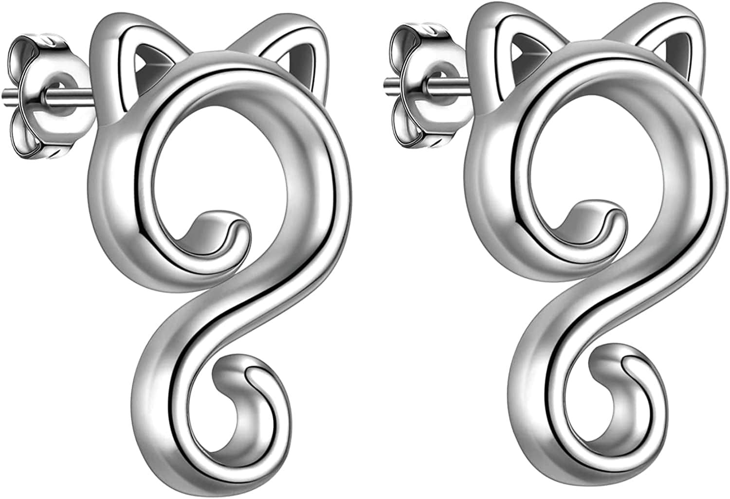 Beautlace Cute Cat Adjustable Rings 18K Gold/Silver/Black Gun Plated Lovely Cats Animals Open Ring Jewelry for Women KR0029 Silver-plated-base / cat earring