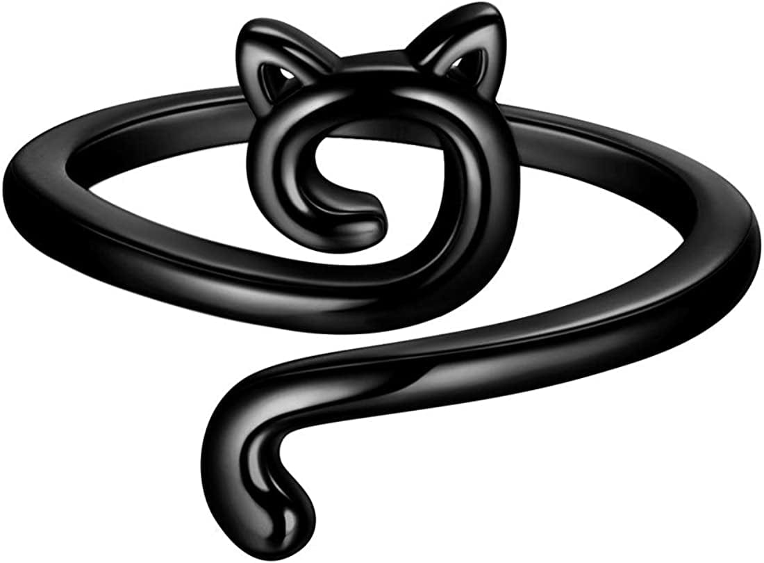 Beautlace Cute Cat Adjustable Rings 18K Gold/Silver/Black Gun Plated Lovely Cats Animals Open Ring Jewelry for Women KR0029 Black gun plated / ring