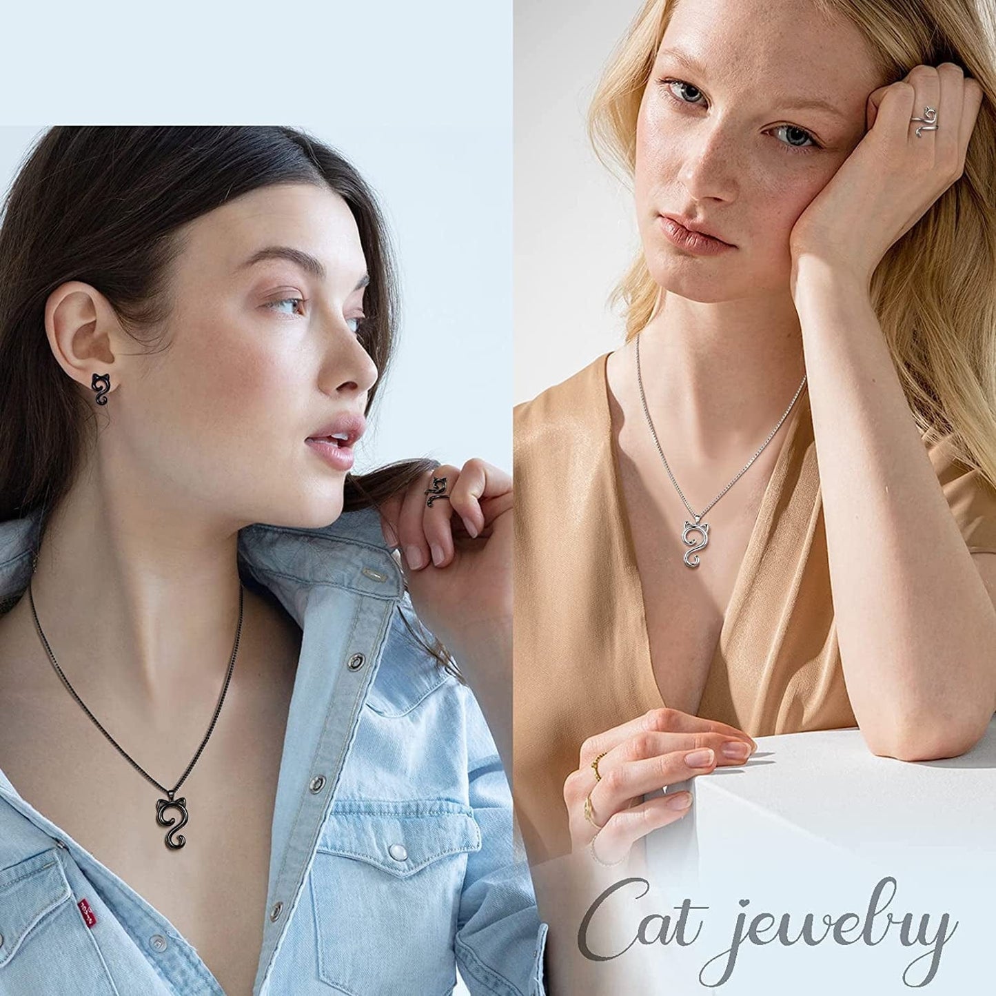 Beautlace Cute Cat Adjustable Rings 18K Gold/Silver/Black Gun Plated Lovely Cats Animals Open Ring Jewelry for Women KR0029