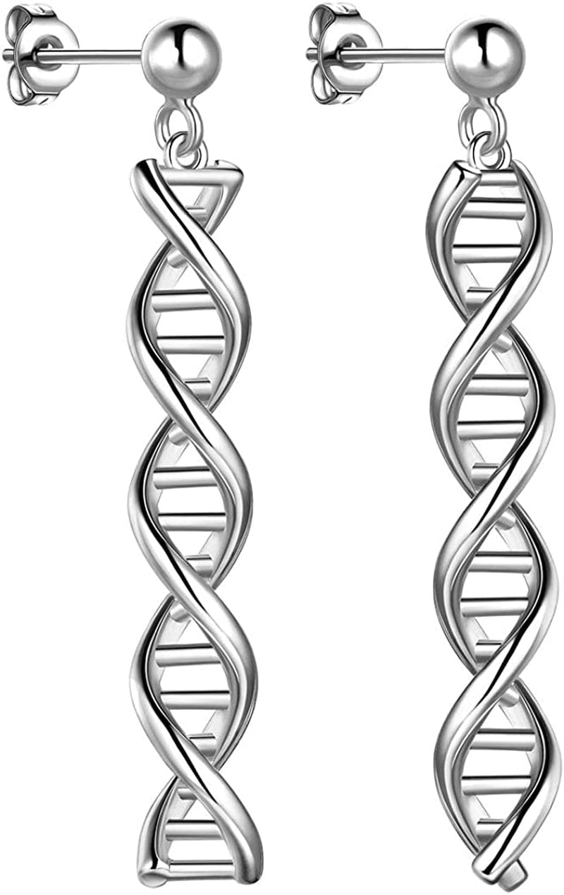 Beautlace DNA Double Helix Chemistry Science Molecule Biology Necklace and Earrings Jewelry Set Silver/18K Gold/Black Gun Plated Jewelry for Women and Girls Silver-plated-base / earring