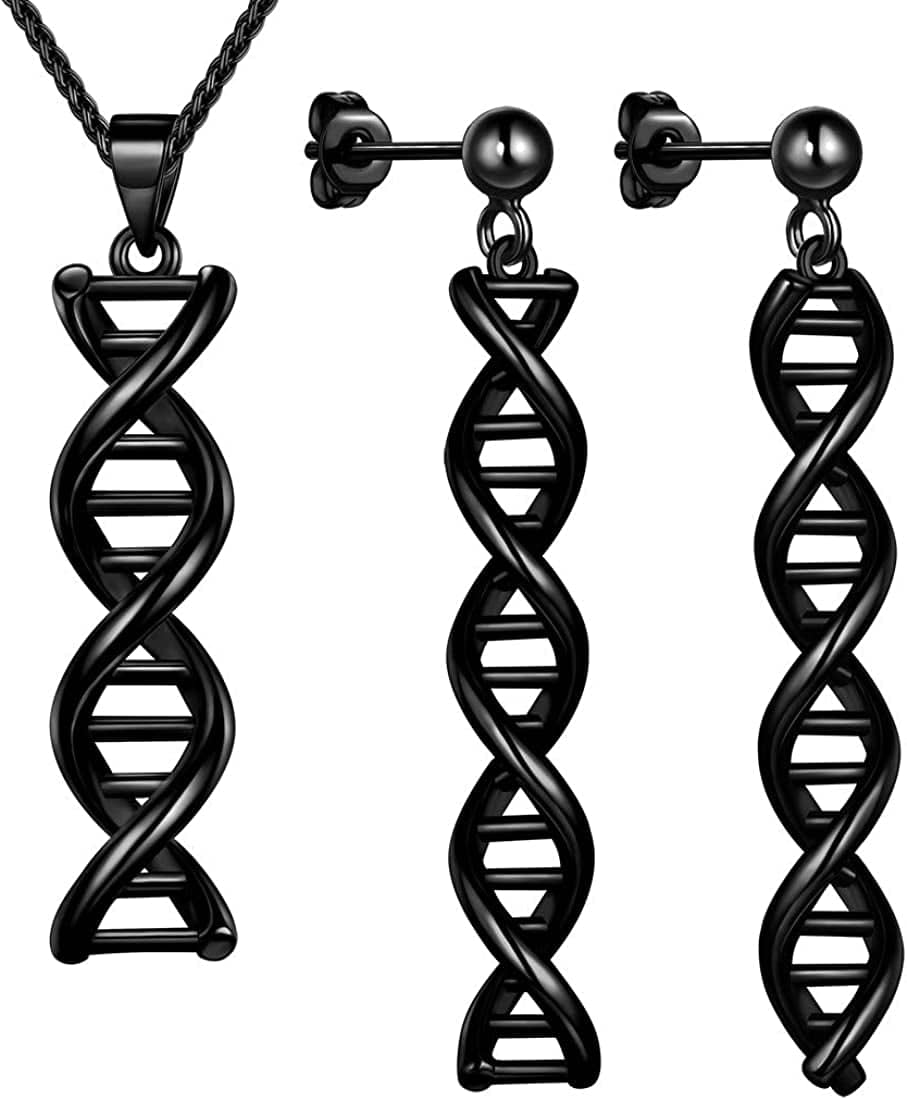 Beautlace DNA Double Helix Chemistry Science Molecule Biology Necklace and Earrings Jewelry Set Silver/18K Gold/Black Gun Plated Jewelry for Women and Girls Black gun plated / Silver