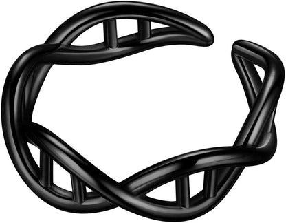 Beautlace DNA Double Helix Chemistry Science Molecule Biology Necklace and Earrings Jewelry Set Silver/18K Gold/Black Gun Plated Jewelry for Women and Girls Black gun plated / ring