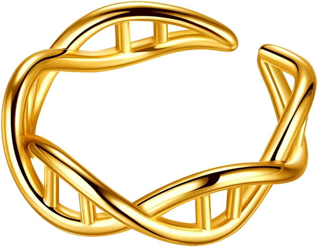 Beautlace DNA Double Helix Chemistry Science Molecule Biology Necklace and Earrings Jewelry Set Silver/18K Gold/Black Gun Plated Jewelry for Women and Girls 18K gold-plated-base / ring