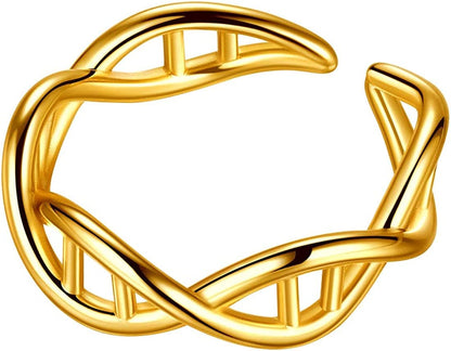 Beautlace DNA Double Helix Chemistry Science Molecule Biology Necklace and Earrings Jewelry Set Silver/18K Gold/Black Gun Plated Jewelry for Women and Girls 18K gold-plated-base / ring