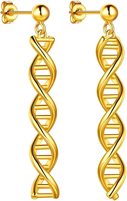 Beautlace DNA Double Helix Chemistry Science Molecule Biology Necklace and Earrings Jewelry Set Silver/18K Gold/Black Gun Plated Jewelry for Women and Girls 18K gold-plated-base / earring
