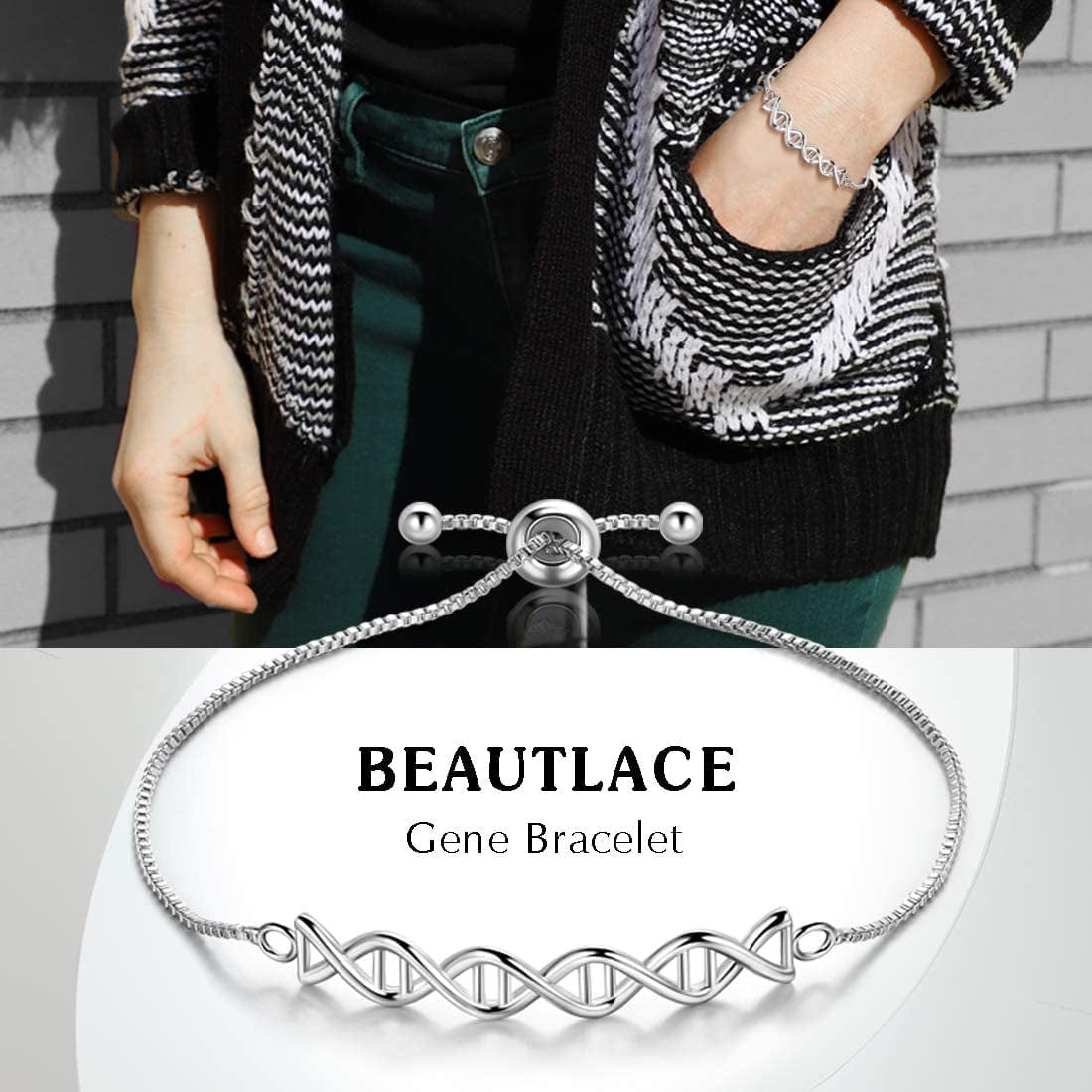 Beautlace DNA Double Helix Chemistry Science Molecule Biology Necklace and Earrings Jewelry Set Silver/18K Gold/Black Gun Plated Jewelry for Women and Girls