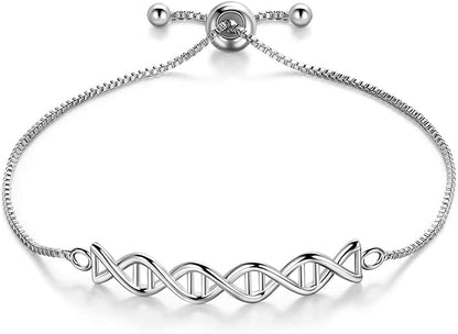 Beautlace DNA Double Helix Chemistry Science Molecule Biology Necklace and Earrings Jewelry Set Silver/18K Gold/Black Gun Plated Jewelry for Women and Girls Silver-plated-base / bracelet