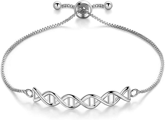 Beautlace DNA Double Helix Chemistry Science Molecule Biology Necklace and Earrings Jewelry Set Silver/18K Gold/Black Gun Plated Jewelry for Women and Girls Silver-plated-base / bracelet