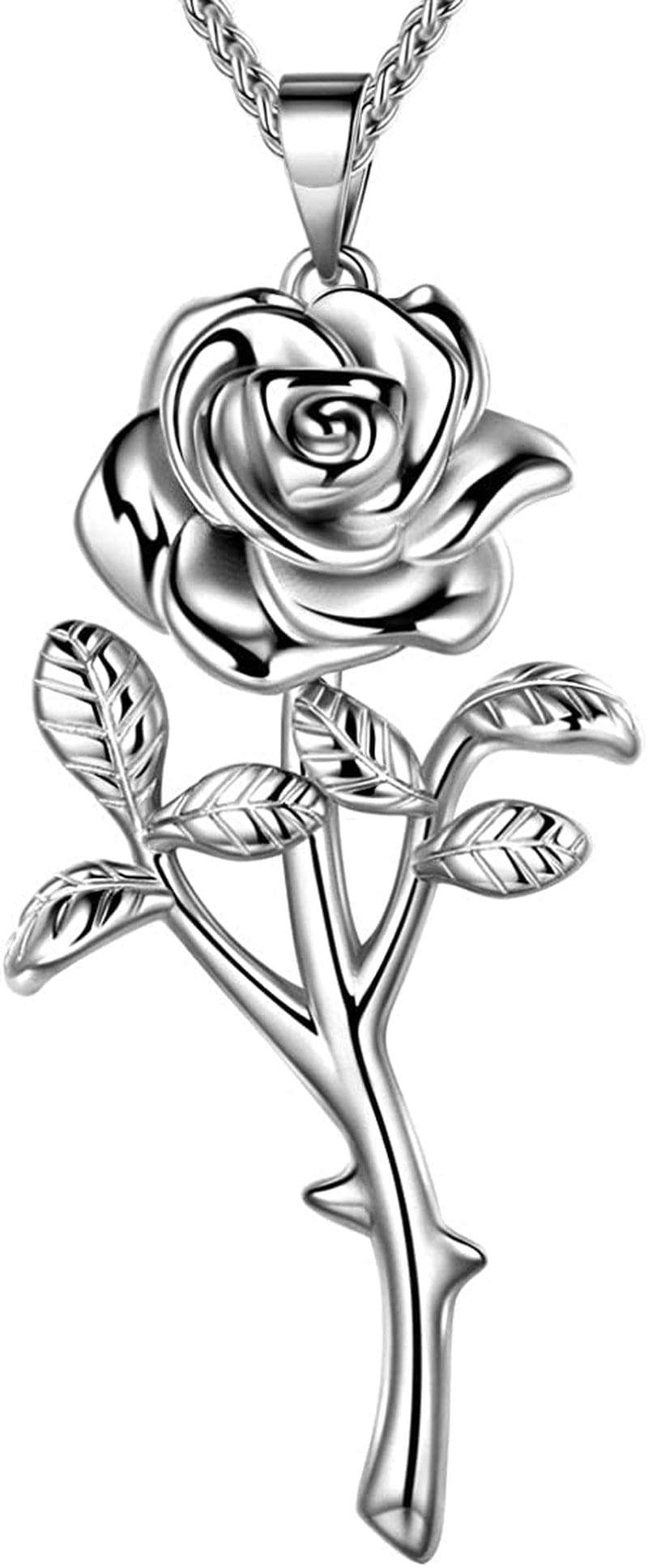Beautlace Rose Necklaces/Adjustable Rings Silver/18K Gold/Black Gun Plated Flower Pendant/Open Ring Elegant Jewelry Gifts for Women Silver-plated-base / necklace