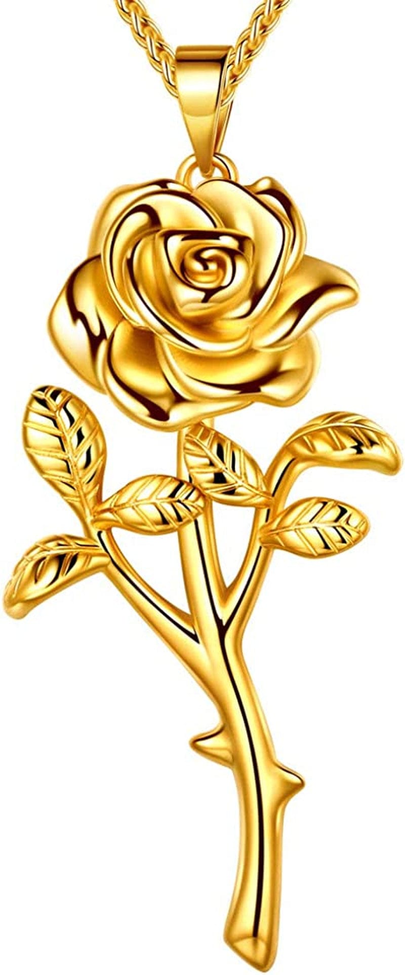 Beautlace Rose Necklaces/Adjustable Rings Silver/18K Gold/Black Gun Plated Flower Pendant/Open Ring Elegant Jewelry Gifts for Women 18K gold-plated-base / necklace