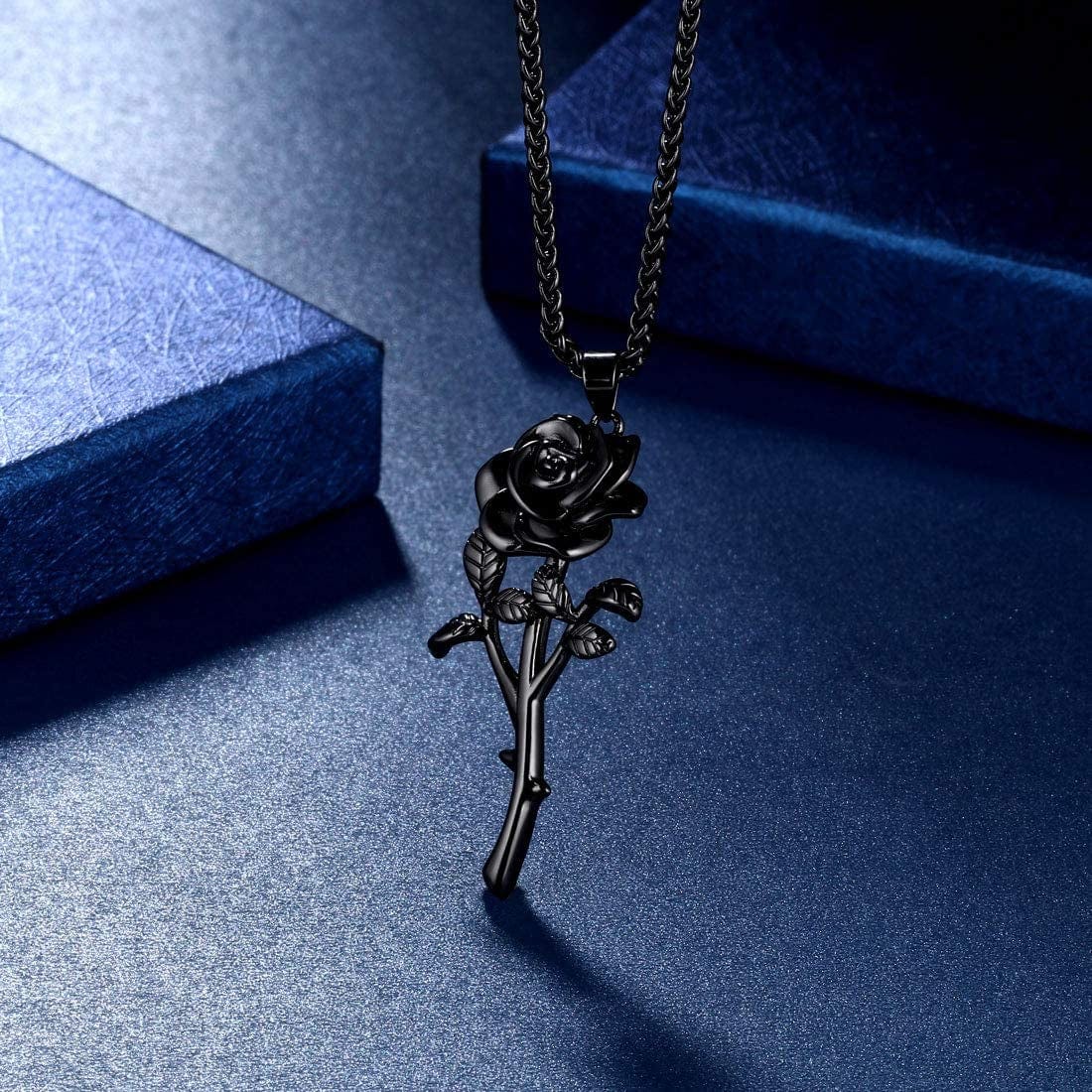 Beautlace Rose Necklaces/Adjustable Rings Silver/18K Gold/Black Gun Plated Flower Pendant/Open Ring Elegant Jewelry Gifts for Women