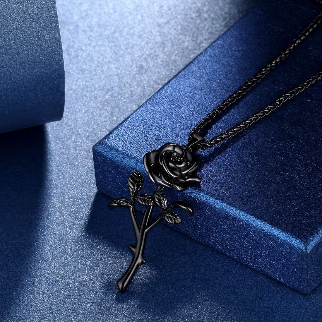 Beautlace Rose Necklaces/Adjustable Rings Silver/18K Gold/Black Gun Plated Flower Pendant/Open Ring Elegant Jewelry Gifts for Women