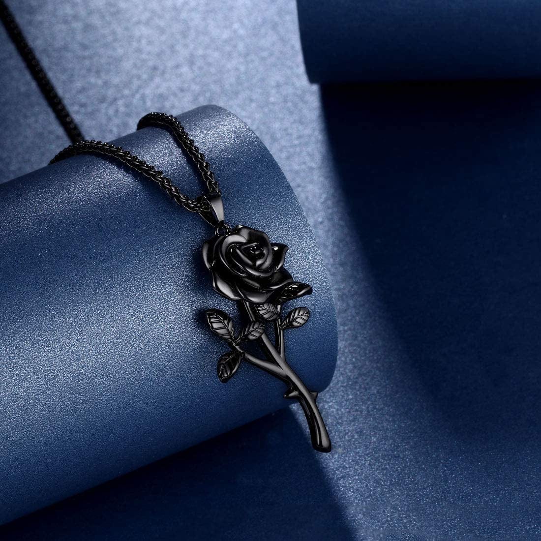 Beautlace Rose Necklaces/Adjustable Rings Silver/18K Gold/Black Gun Plated Flower Pendant/Open Ring Elegant Jewelry Gifts for Women