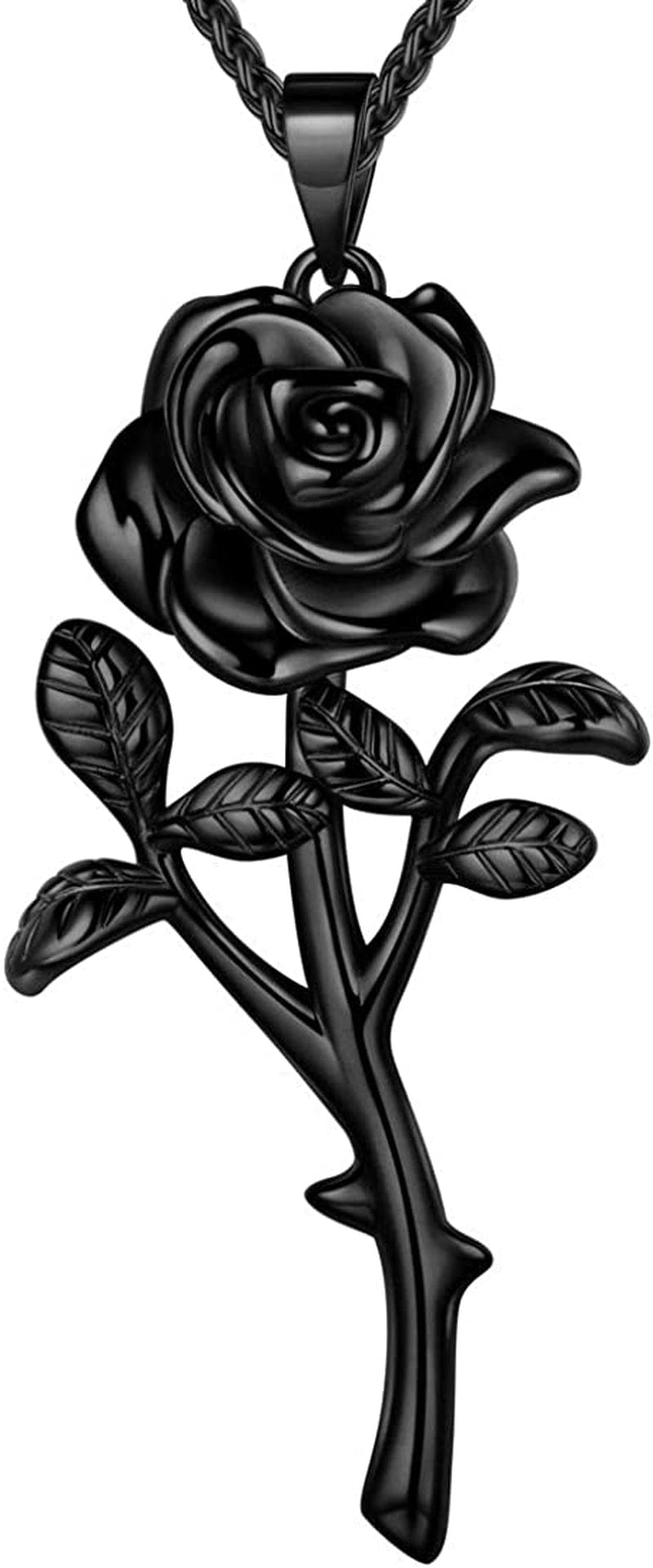 Beautlace Rose Necklaces/Adjustable Rings Silver/18K Gold/Black Gun Plated Flower Pendant/Open Ring Elegant Jewelry Gifts for Women Black gun plated / Silver