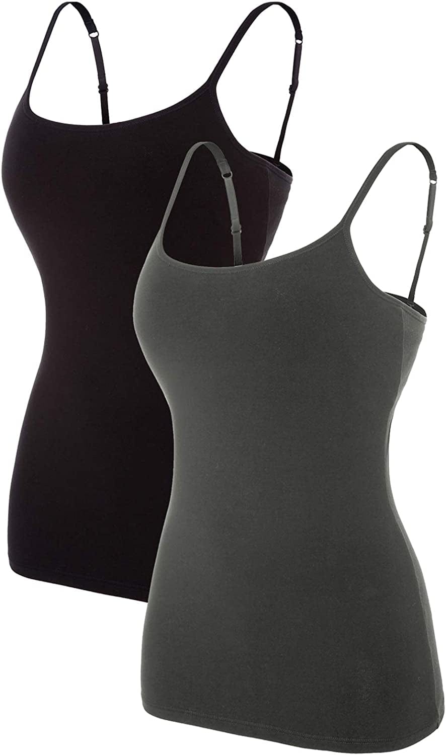 Beautyin Women'S Camisole with Shelf Bra Spaghetti Straps Cami Tanks Gray/Black 2 Pack / Small