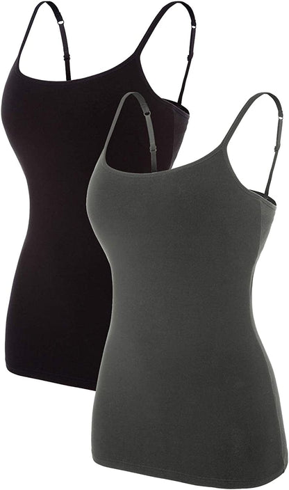 Beautyin Women'S Camisole with Shelf Bra Spaghetti Straps Cami Tanks Gray/Black 2 Pack / Small