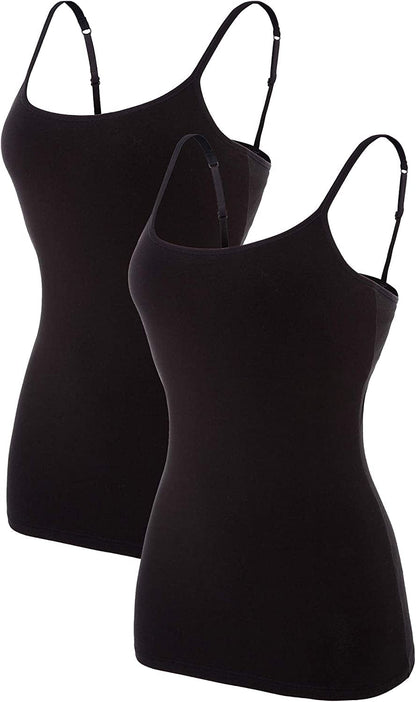 Beautyin Women'S Camisole with Shelf Bra Spaghetti Straps Cami Tanks Black/Black 2 Pack / XX-Large