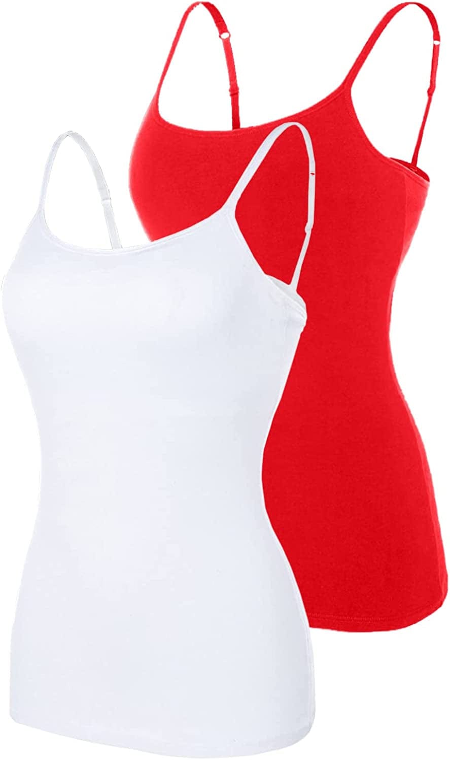 Beautyin Women'S Camisole with Shelf Bra Spaghetti Straps Cami Tanks Red/White 2 Pack / XX-Large