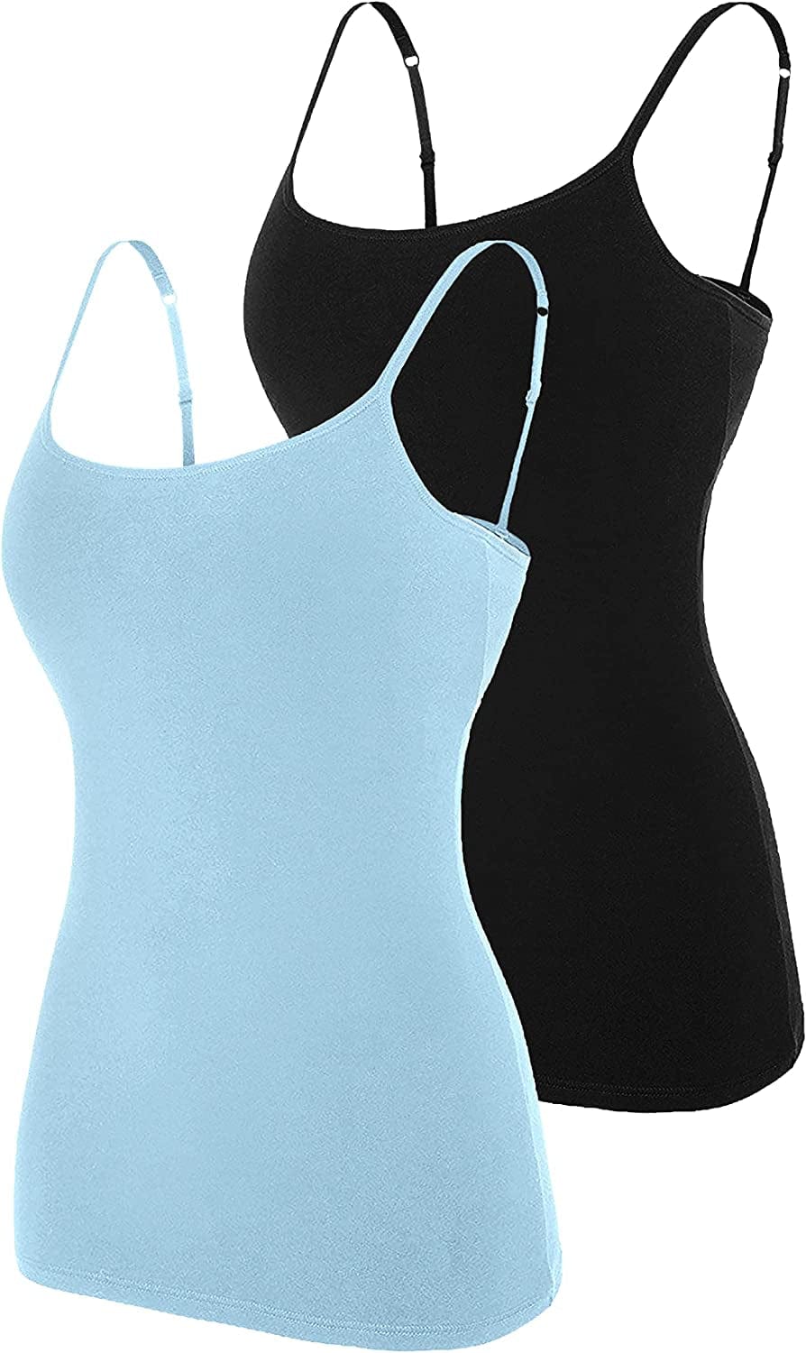 Beautyin Women'S Camisole with Shelf Bra Spaghetti Straps Cami Tanks Blue/Black 2 Pack / X-Large